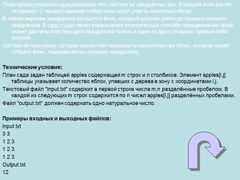 План прямоугольного сада размером mxn состоит из квадратных зон. В каждой зоне растёт по